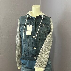 Wallflower Blue Denim Jacket with Gray Knit Sleeves